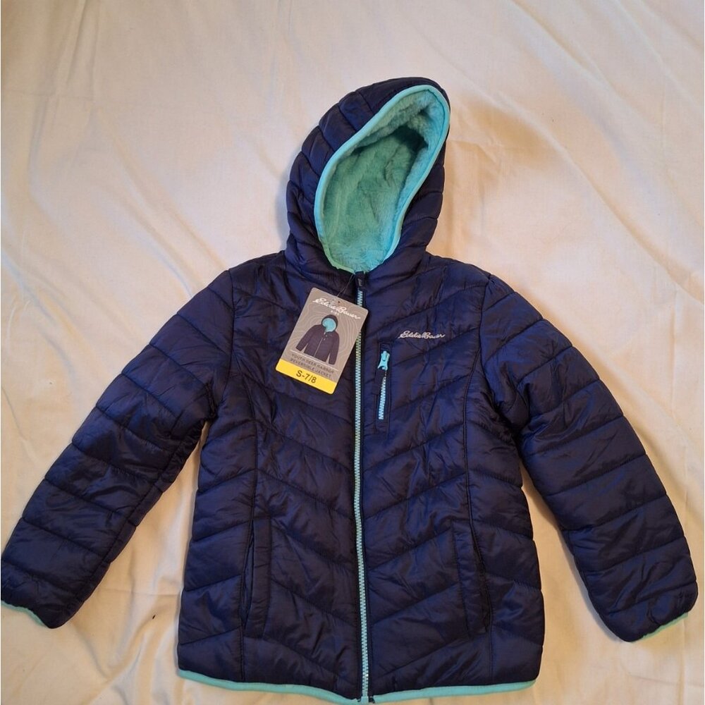 Eddie Bauer Kids Deer Harbor Reversible Hooded Fleece Jacket Puffer Small (7/8)